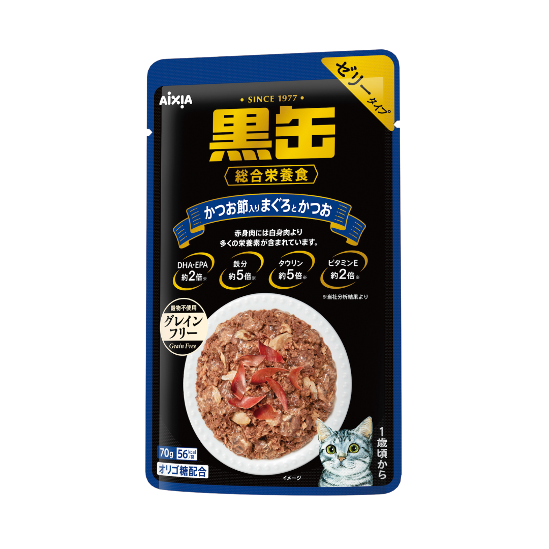 Aixia Kuro-Can Tuna & Skipjack With Dried Skipjack Adult Pouch Cat Food 70g x 12