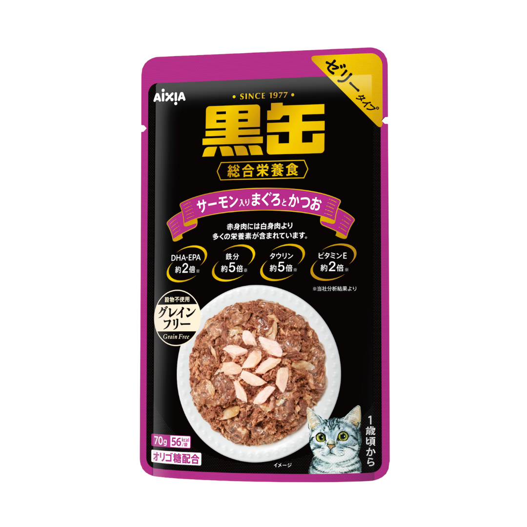 Aixia Kuro-Can Tuna & Skipjack With Salmon Adult Pouch Cat Food 70g x 12