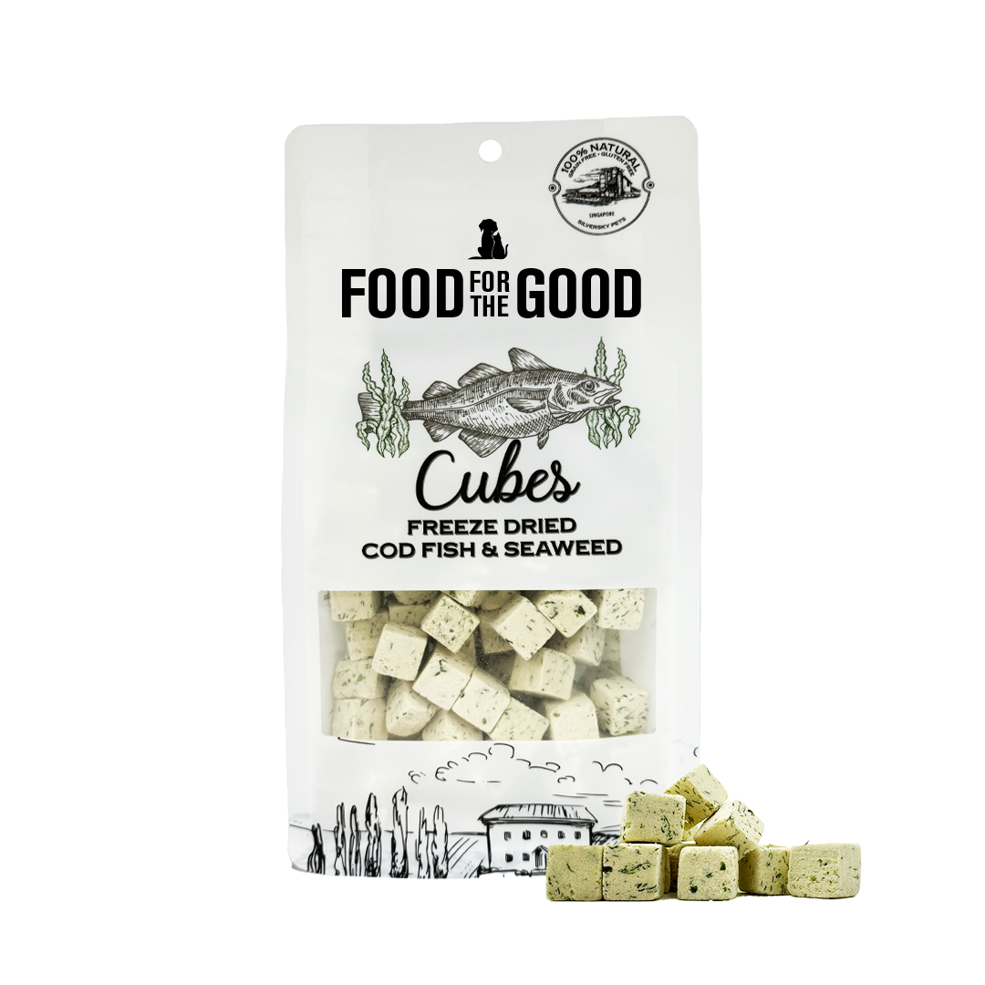 Food For The Good Codfish & Seaweed Cubes Freeze Dried Treats For Cats & Dogs 70g