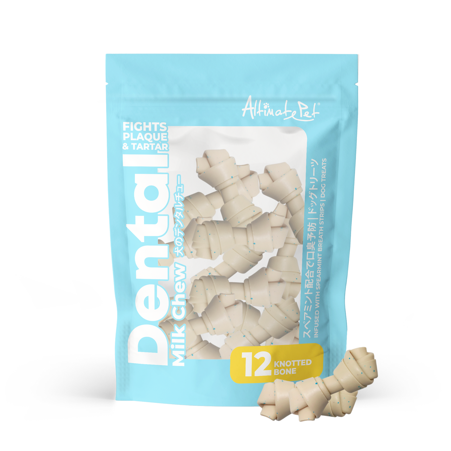 Altimate Pet Milk with Spearmint Knotted Bone Dental Chew for Dogs 12pcs