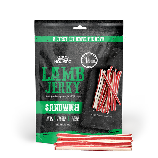 Absolute Holistic Lamb Jerky Sandwich Dog Treats 100g