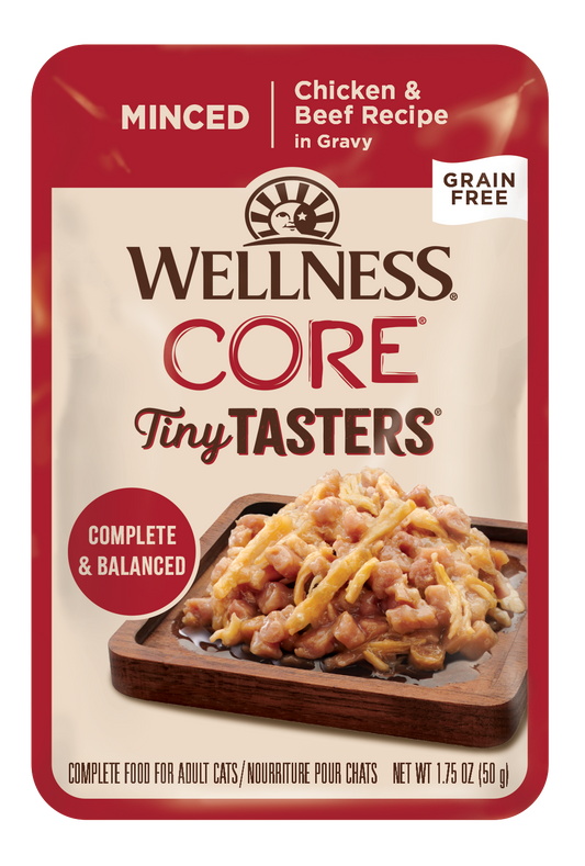 Wellness CORE Tiny Tasters Chicken & Beef Minced Adult Pouch Cat Food 1.75oz