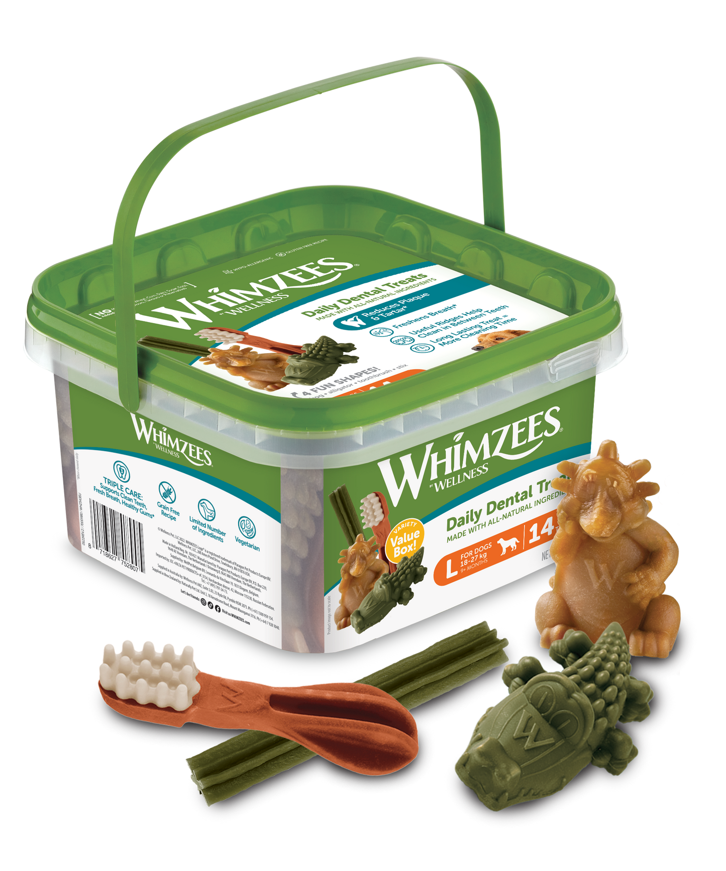 Whimzees All Natural Dental Treats for Dogs Variety Value Box L 14pcs