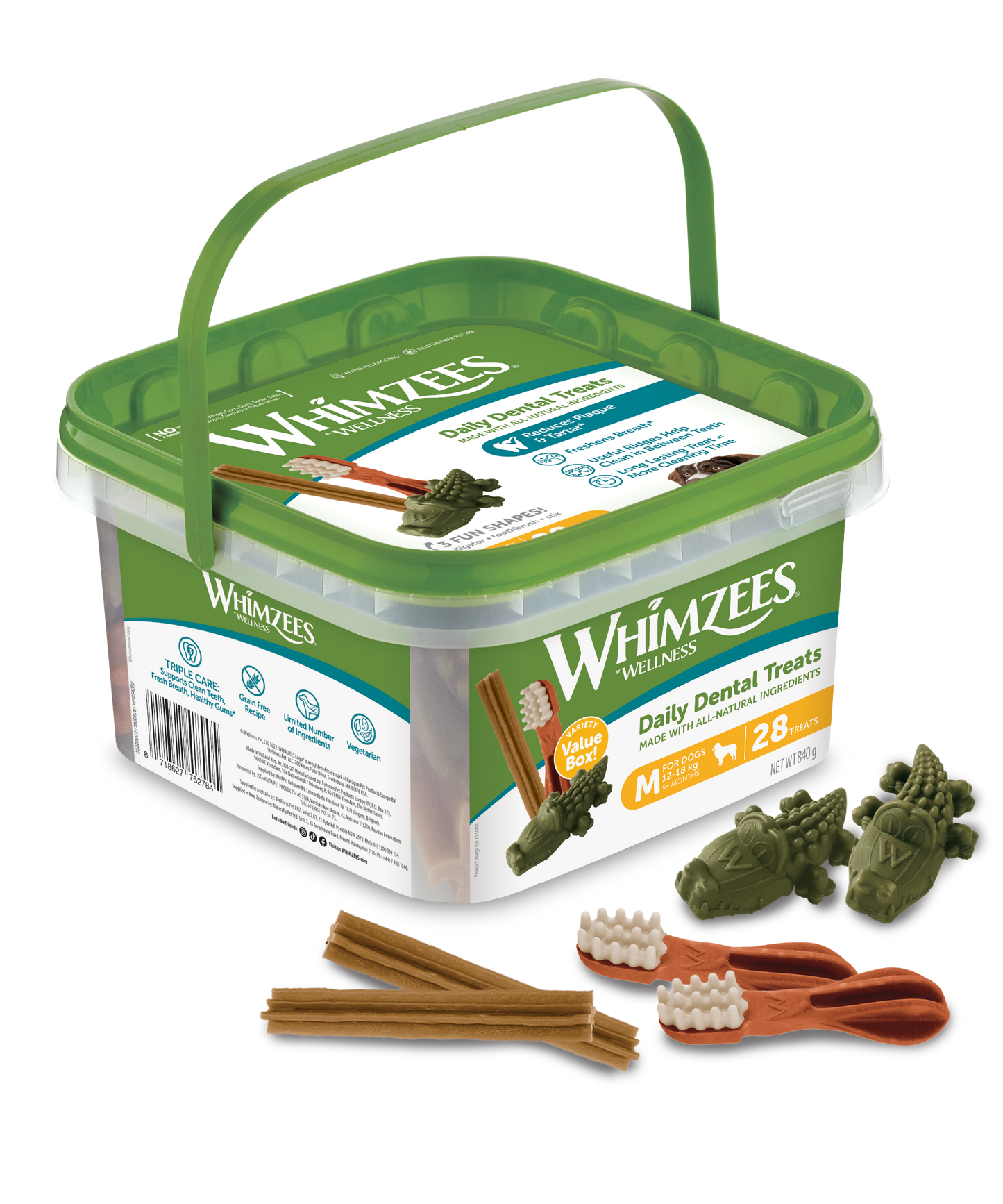 Whimzees All Natural Dental Treats for Dogs Variety Value Box M 28pcs