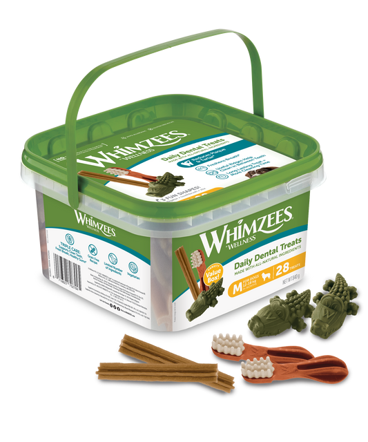 Whimzees All Natural Dental Treats for Dogs Variety Value Box M 28pcs