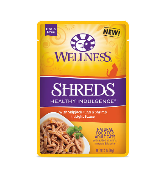 Wellness Healthy Indulgence Shreds Skipjack Tuna & Shrimp Pouch Cat Food 3oz