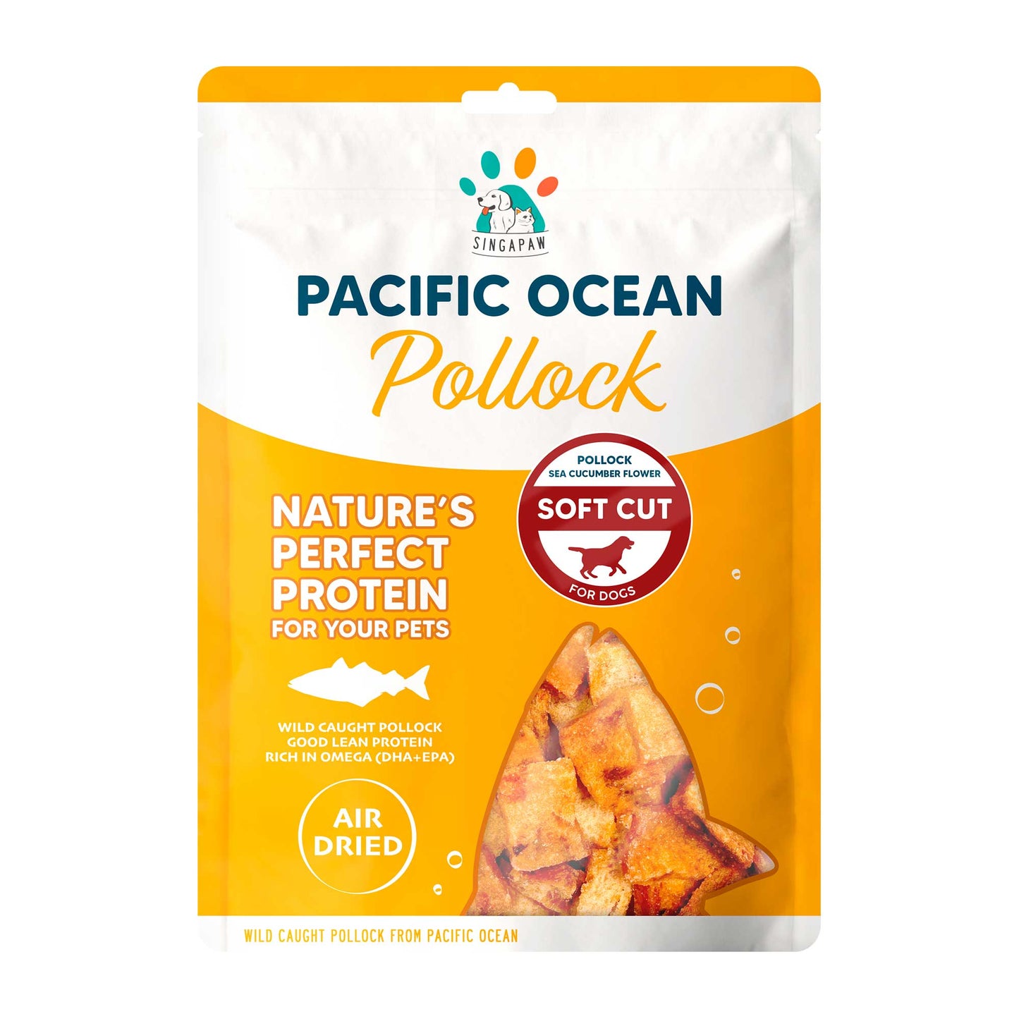 Singapaw Pacific Ocean Pollock With Sea Cucumber Flower Soft Cut Air Dried Dog Treats 70g