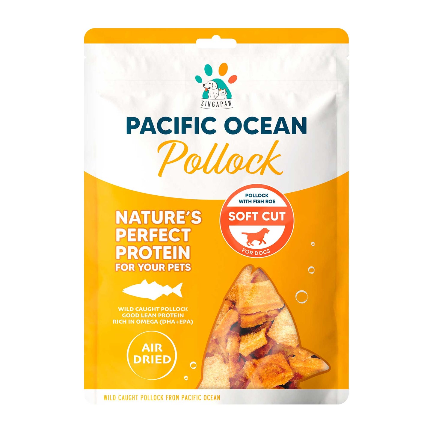 Singapaw Pacific Ocean Pollock With Fish Roe Soft Bite Air Dried Treats For Cats & Dogs 70g