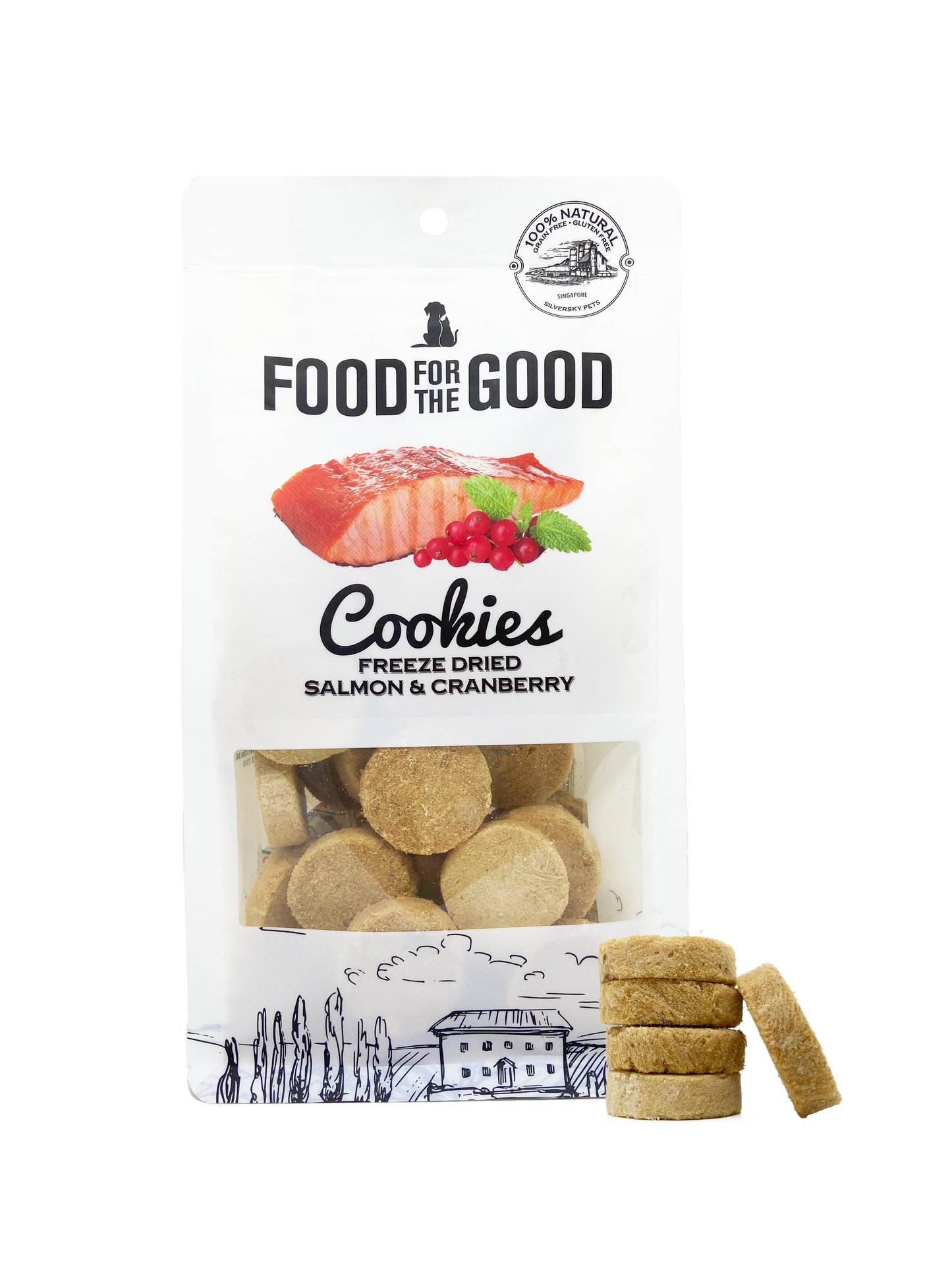 Food For The Good Salmon & Cranberry Cookies Freeze Dried Treats For Cats & Dogs 70g