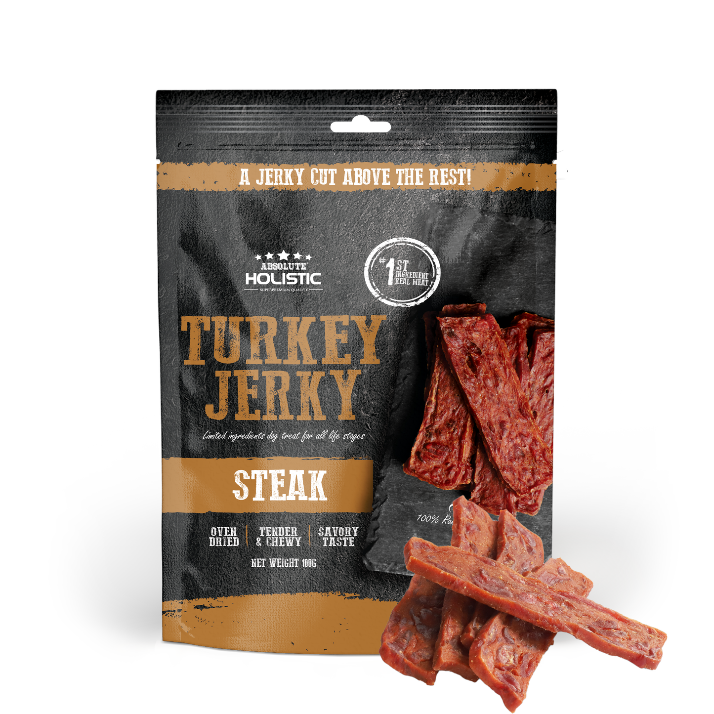 Absolute Holistic Turkey Jerky Steak Dog Treats 100g