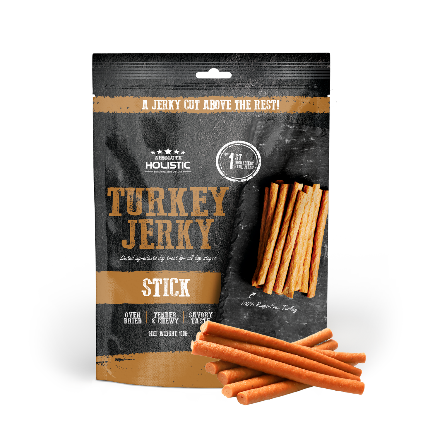 Absolute Holistic Turkey Jerky Stick Dog Treats 100g