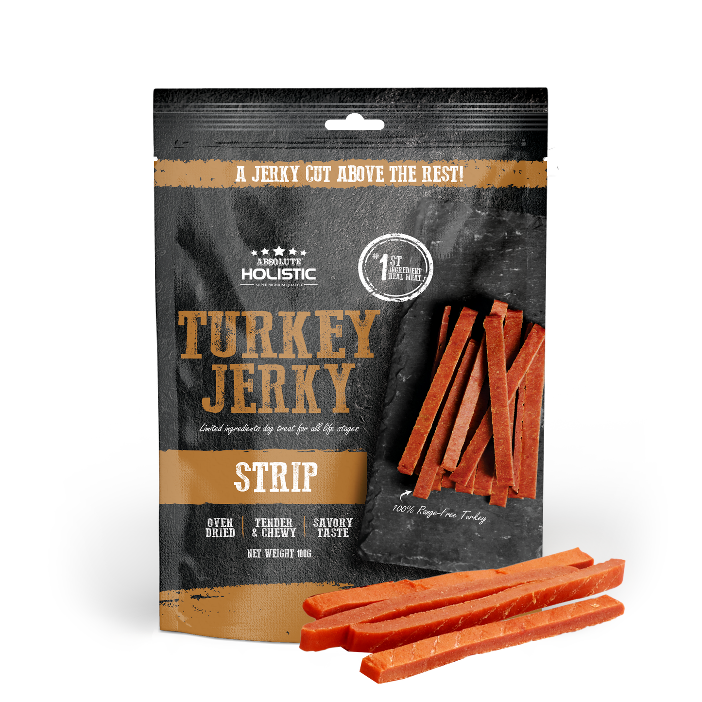 Absolute Holistic Turkey Jerky Strip Dog Treats 100g