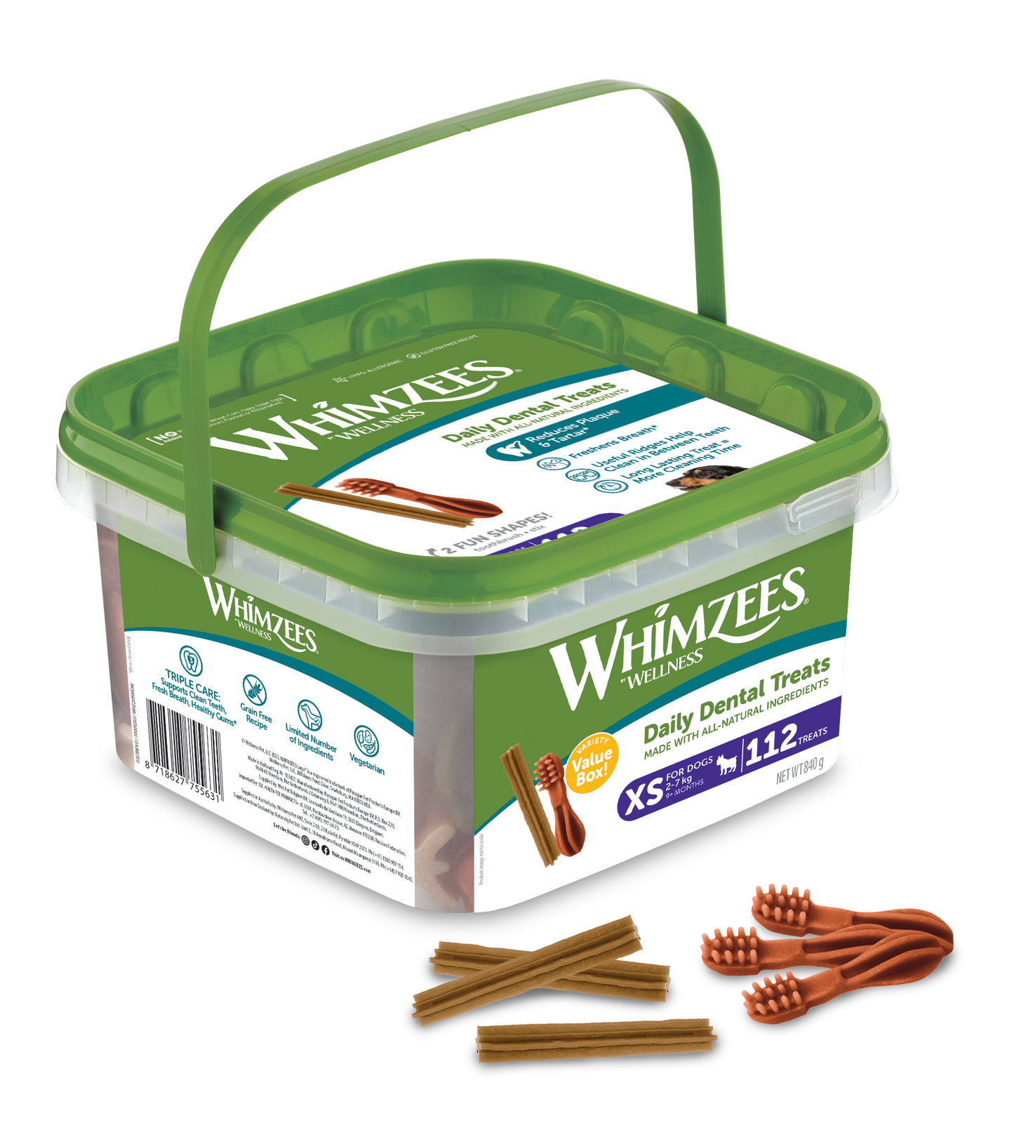 Whimzees All Natural Dental Treats For Dogs Variety Value Box XS 112pcs