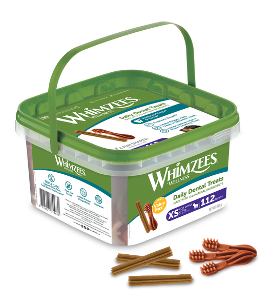 Whimzees All Natural Dental Treats For Dogs Variety Value Box XS 112pcs