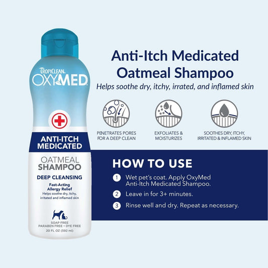 TropiClean Oxymed Range Anti-Itch, Medicated Shampoo for Cats & Dogs
