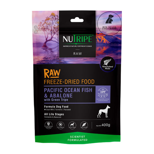 BUY 1 FREE 1: Nutripe Raw Freeze Dried with Green Tripe Dog Food 400g - Venison, Ocean Fish & Abalone