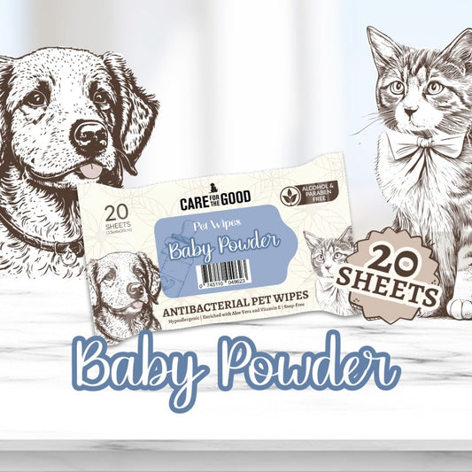 Care For The Good Antibacterial Pet Wipes 20pc Compact Travel Size - Suitable for Cats, Dogs & Small Animal