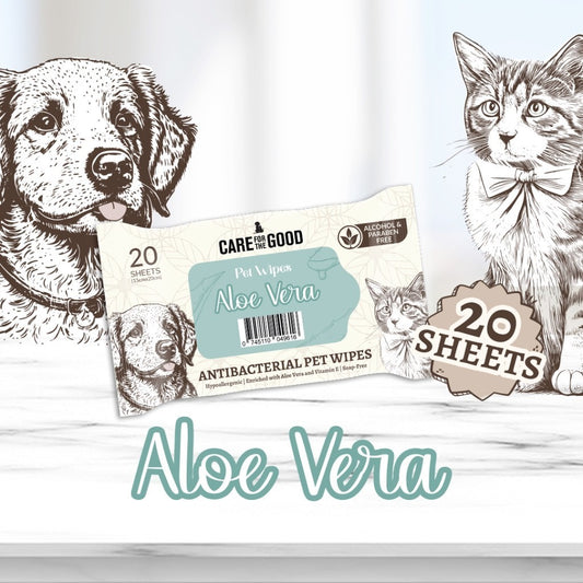 Care For The Good Antibacterial Pet Wipes 20pc Compact Travel Size - Suitable for Cats, Dogs & Small Animal