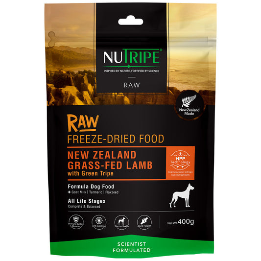 BUY 1 FREE 1: Nutripe Raw Freeze Dried with Green Tripe Dog Food 400g - Salmon, Beef, Lamb