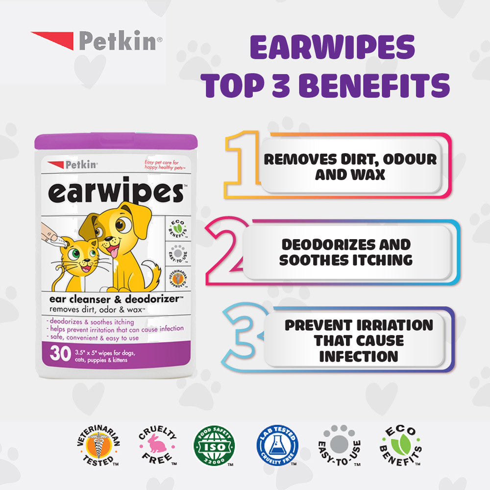 Petkin Ear Wipes For Cats & Dogs 30ct