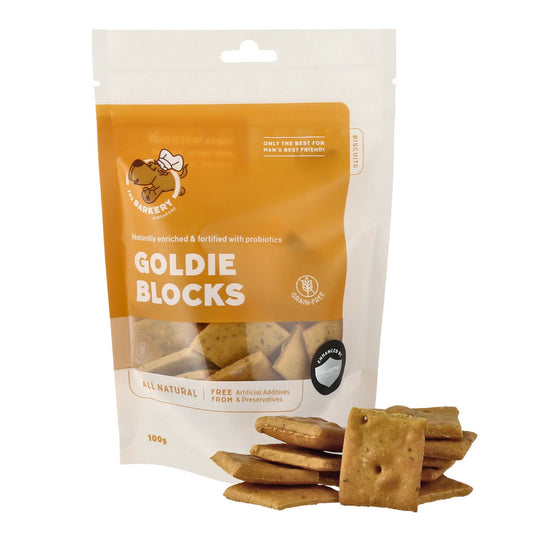 The Barkery Goldie Blocks Biscuits Dog Treats 100g
