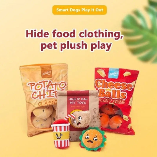 Potato Chip & Cheese Balls Bag with Squeaker & Crinkle Paper Interactive Dog Toy