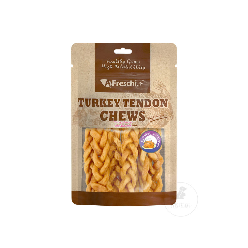 AFreschi Turkey Tendon Treats Assortment Dog Treats Natural Dental Chews -Braided Stick (6pcs)