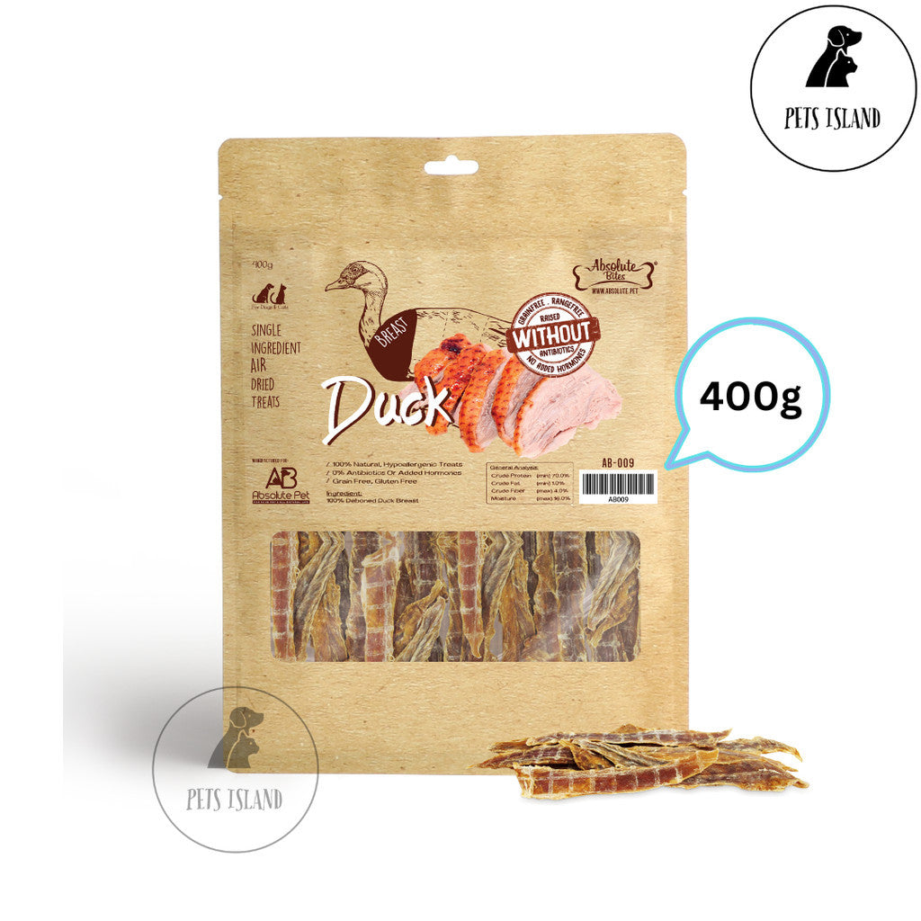 Absolute Bites Duck Breast Single Ingredient Air Dried Treats for Dogs & Cats 400g