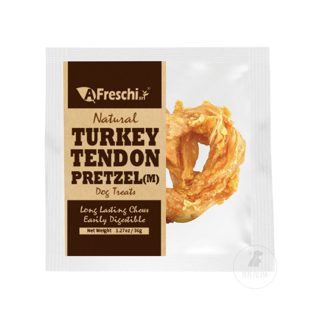 AFreschi Natural Series Turkey Tendon Pretzel & Bone Dog Natural Dental Treats Chews -Pretzel M