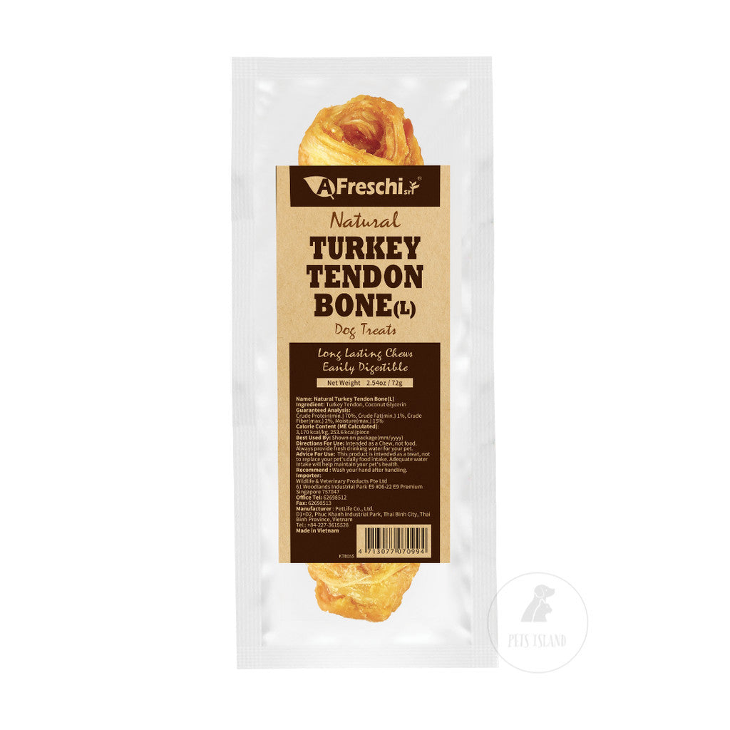 AFreschi Natural Series Turkey Tendon Pretzel & Bone Dog Natural Dental Treats Chews -Bone L