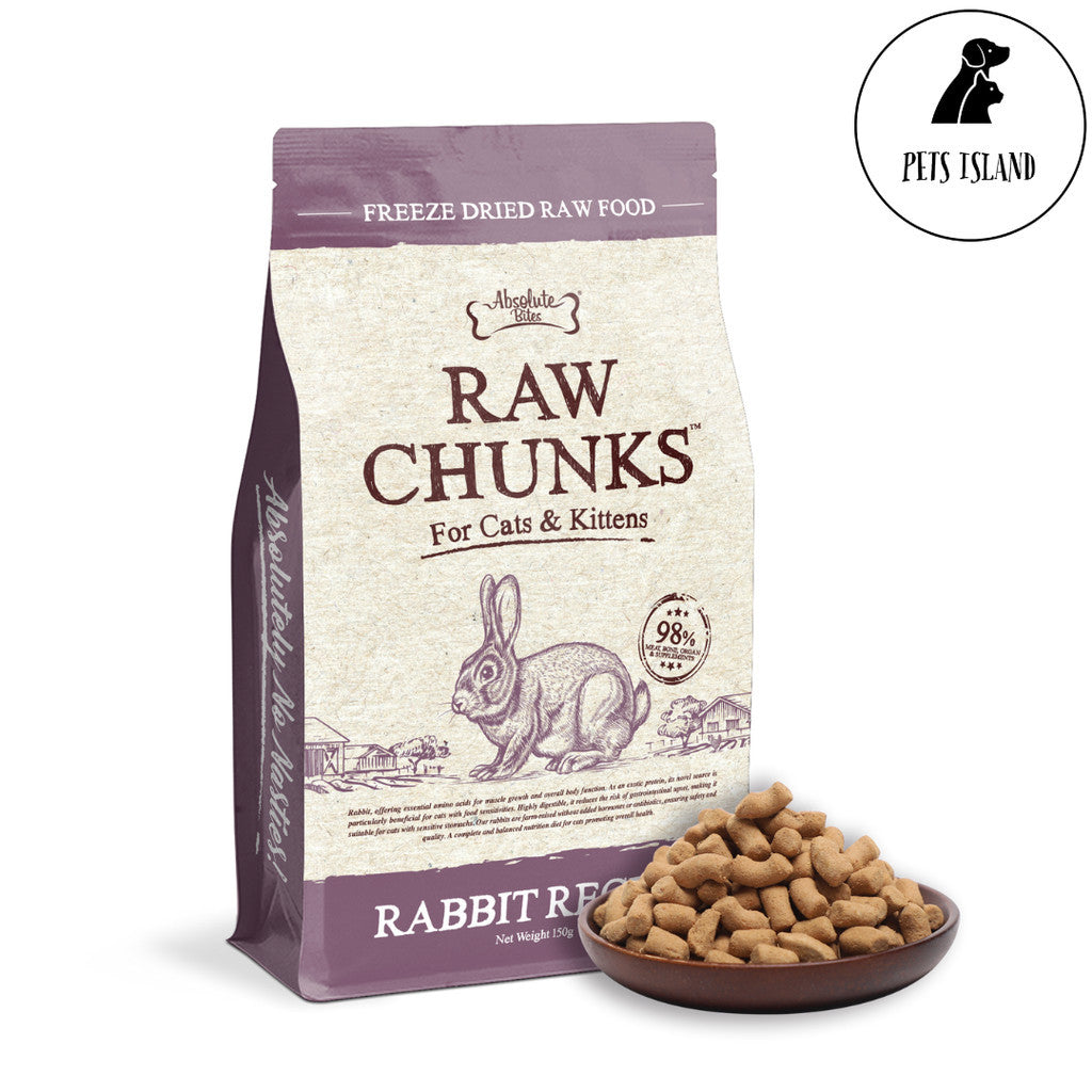 Absolute Bites Raw Chunks Freeze Dried Raw Food for Cats & Kittens -Rabbit,280g