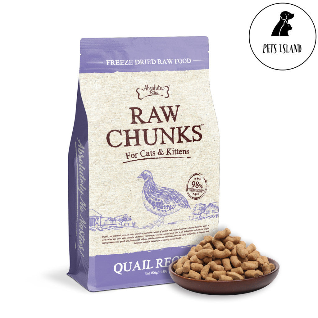 Absolute Bites Raw Chunks Freeze Dried Raw Food for Cats & Kittens -Quail,280g