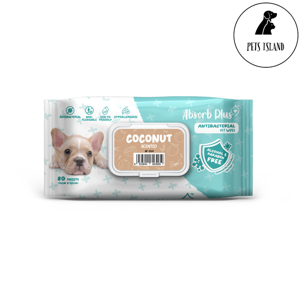 Absorb Plus Antibacterial Pet Wipes 80pcs -Coconut