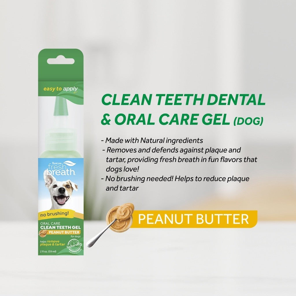 TropiClean Fresh Breath Clean Teeth Dental & Oral Care Gel For Cats & Dogs No brushing required -Peanut Butter 2oz