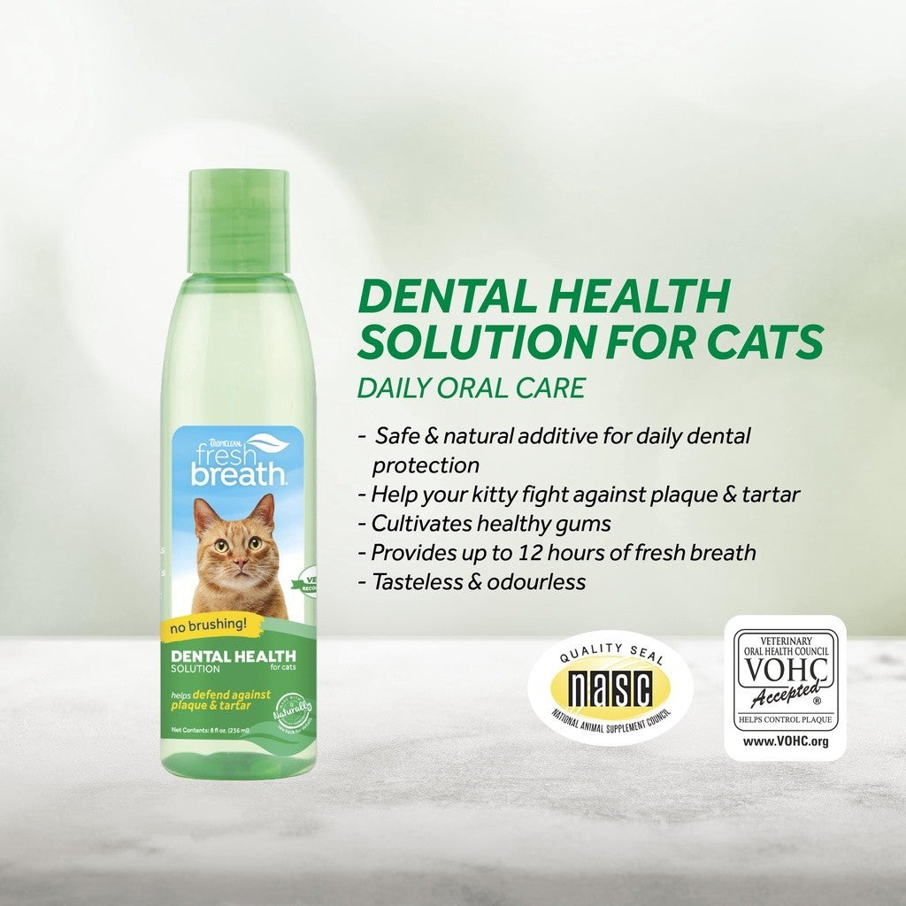 TropiClean Fresh Breath Dental Health Solution Water Additive For Cats & Dogs Oral Care -Cats 8oz