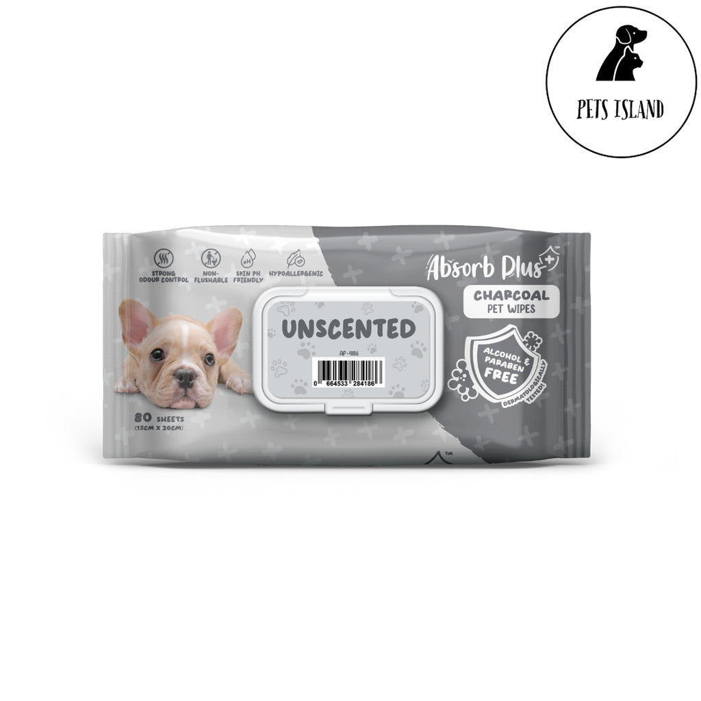 Absorb Plus Charcoal Pet Wipes 80pcs -Unscented