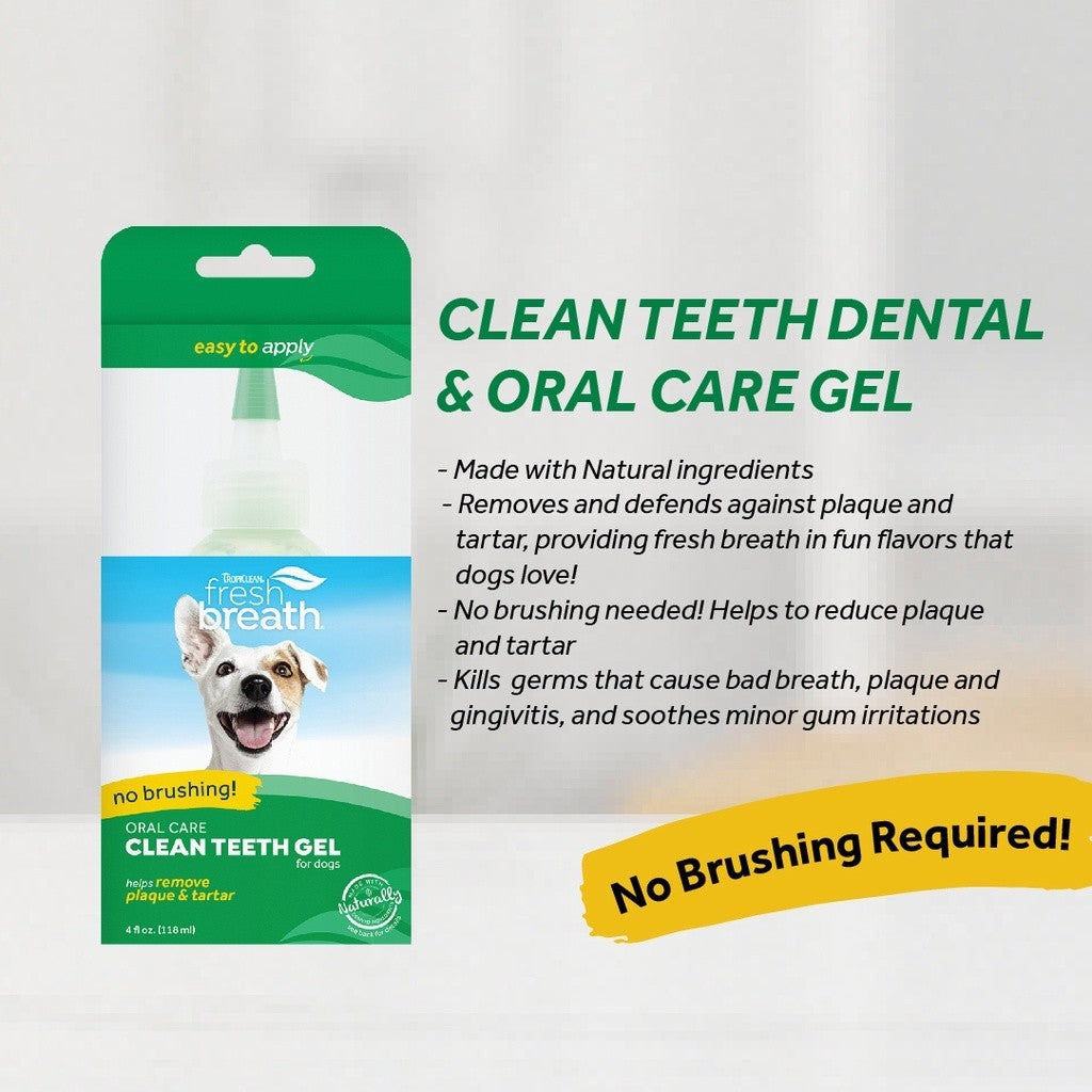 TropiClean Fresh Breath Clean Teeth Dental & Oral Care Gel For Cats & Dogs No brushing required -Gel 4oz