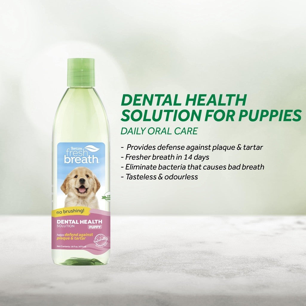 TropiClean Fresh Breath Dental Health Solution Water Additive For Cats & Dogs Oral Care -Puppy 16oz