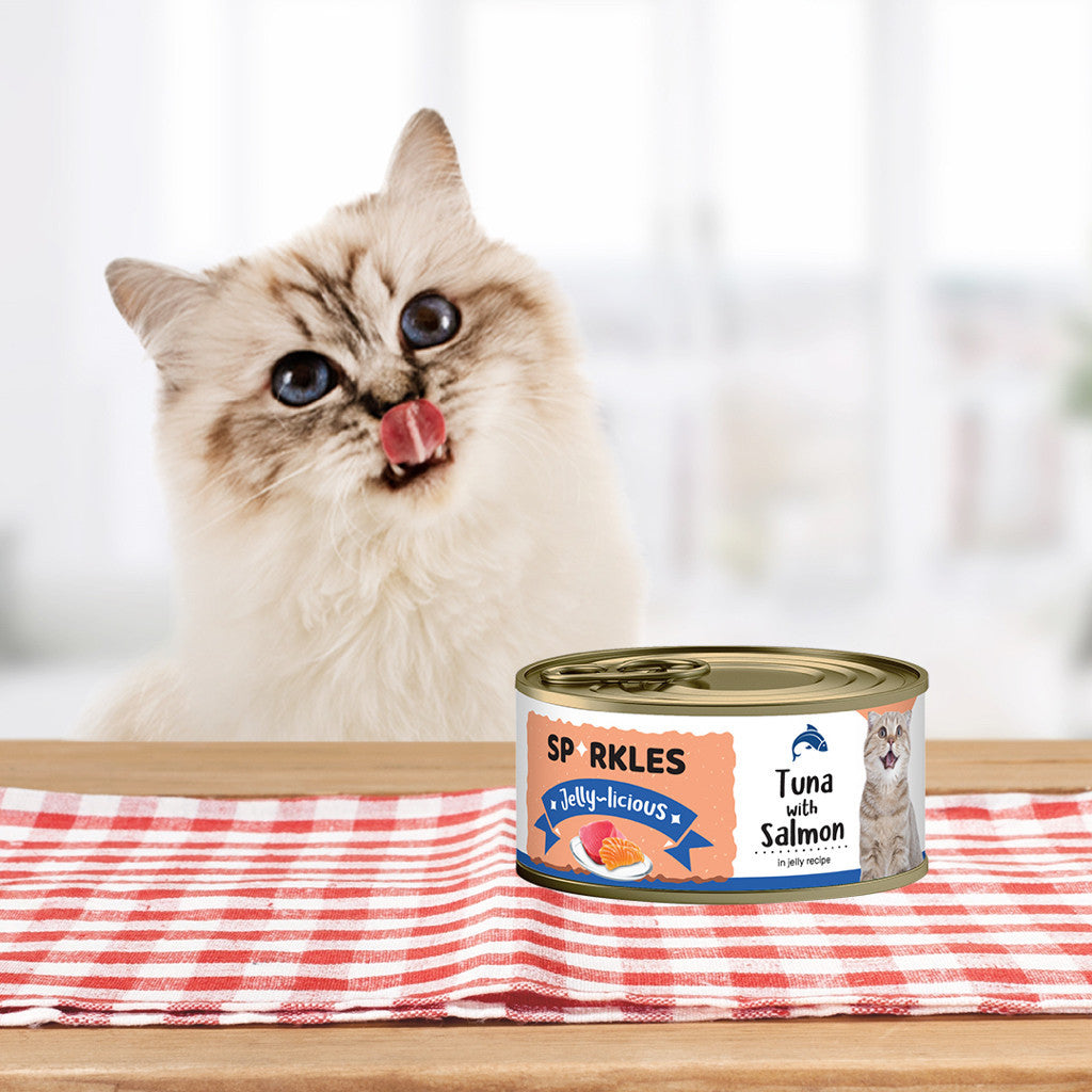 Sparkles Jellylicious Wet Cat Canned Food 80g Real Meat in Jelly -Tuna +  Salmon Flake