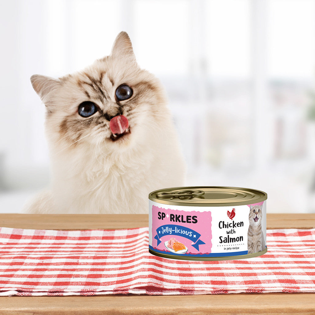 Sparkles Jellylicious Wet Cat Canned Food 80g Real Meat in Jelly -Chic +  Salmon Flake