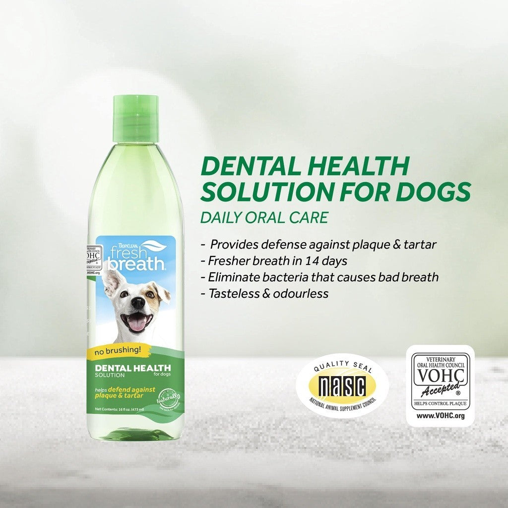 TropiClean Fresh Breath Dental Health Solution Water Additive For Cats & Dogs Oral Care -Original 16oz