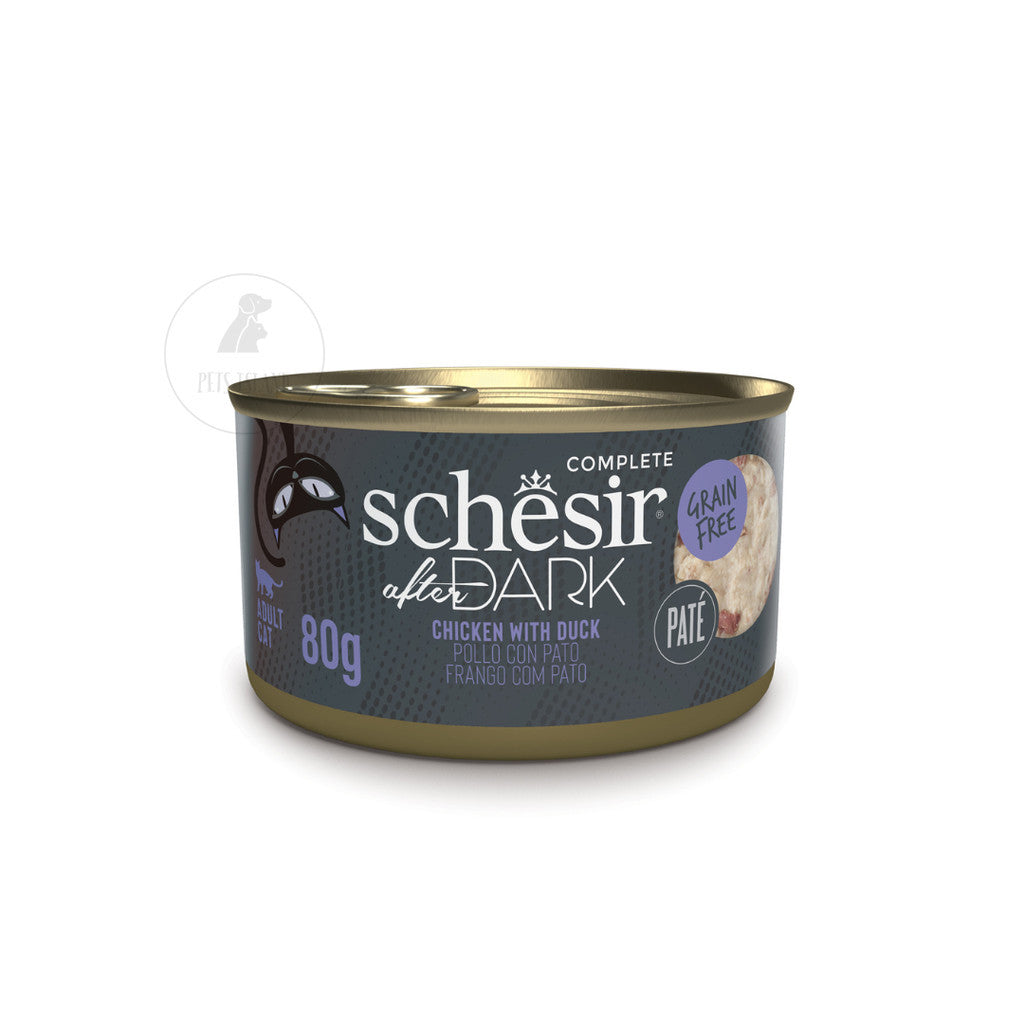 Schesir After Dark Complete and Balanced Wet Canned Food for Adult Cats 80g -Pate Chicken Duck