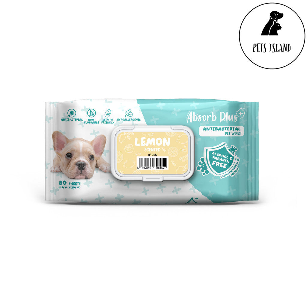 Absorb Plus Antibacterial Pet Wipes 80pcs -Lemon