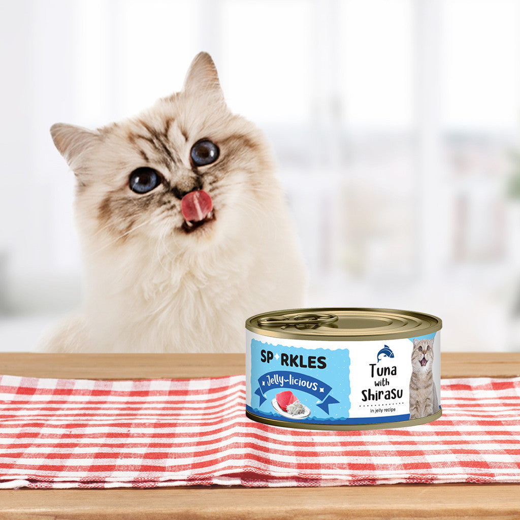 Sparkles Jellylicious Wet Cat Canned Food 80g Real Meat in Jelly -Tuna + Shirasu