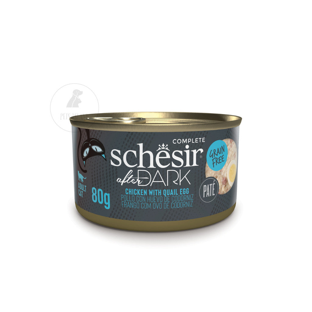 Schesir After Dark Complete and Balanced Wet Canned Food for Adult Cats 80g -Pate Chicken Quail Egg